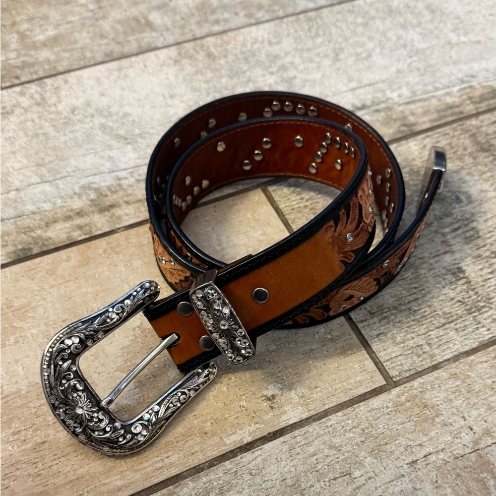 Brown Leather Belt with Silver Buckle